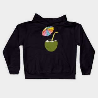 Hand drawn coconut drink with colorful umbrella drink Kids Hoodie